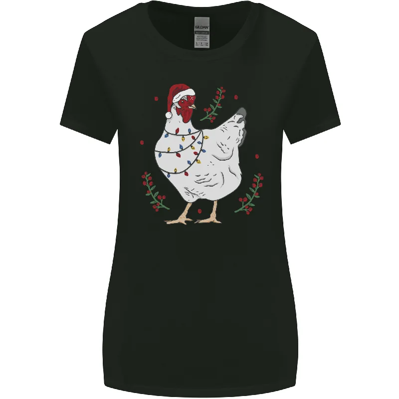 A Christmas Chicken Wearing an Xmas Hat Womens Wider Cut T-Shirt Spandex Blend Rayon Blend Denim Blend A Christmas Chicken Wearing an Xmas Hat Womens Wider Cut T-Shirt Spandex Blend Rayon Blend Denim Blend