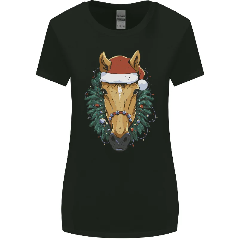 A Christmas Horse Equestrian Womens Wider Cut T-Shirt Fleece Fabric Down Fabric Feather Fabric A Christmas Horse Equestrian Womens Wider Cut T-Shirt Fleece Fabric Down Fabric Feather Fabric