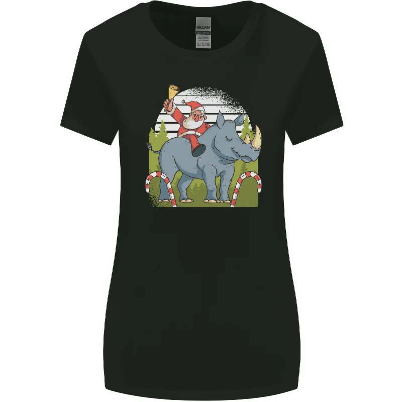 A Christmas Rhino With Santa Xmas Womens Wider Cut T-Shirt Ribbed T-Shirt High Neck Heavyweight A Christmas Rhino With Santa Xmas Womens Wider Cut T-Shirt Ribbed T-Shirt High Neck Heavyweight