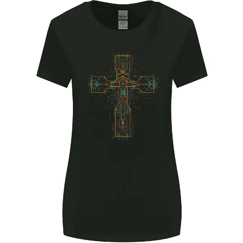 A Circuit Board Cross Gothic Goth Techy Womens Wider Cut T-Shirt Chenille Fabric Brocade Fabric Lace Fabric A Circuit Board Cross Gothic Goth Techy Womens Wider Cut T-Shirt Chenille Fabric Brocade Fabric Lace Fabric