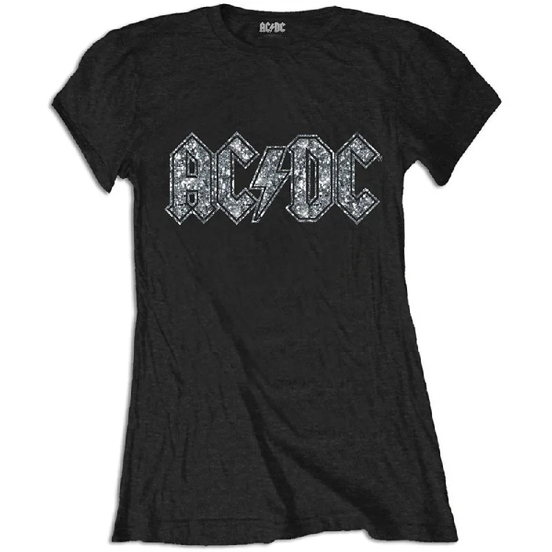 AC/DC Ladies T-Shirt: Logo (Diamante) Hooded Caped Shawl Collar