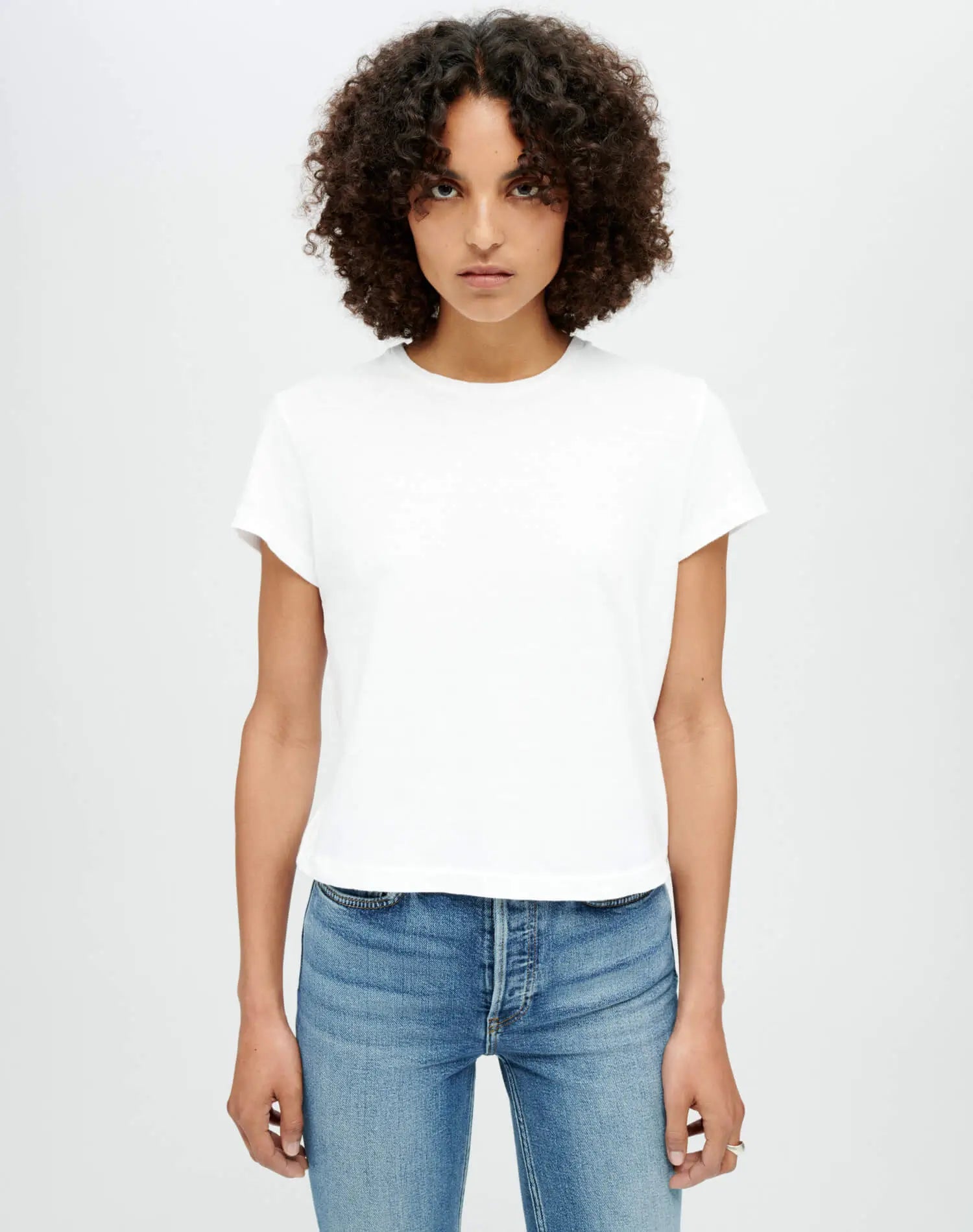 RE/DONE - Boxy Tee in Optic white Silk Blend Satin Velvet