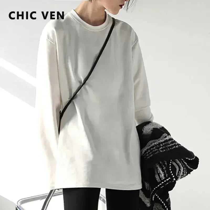 Spring Autumn Women's Solid Color Loose Long Sleeve T-shirt O-neck Basic Top Bot Graphic Embroidered Appliqued Spring Autumn Women's Solid Color Loose Long Sleeve T-shirt O-neck Basic Top Bot Graphic Embroidered Appliqued