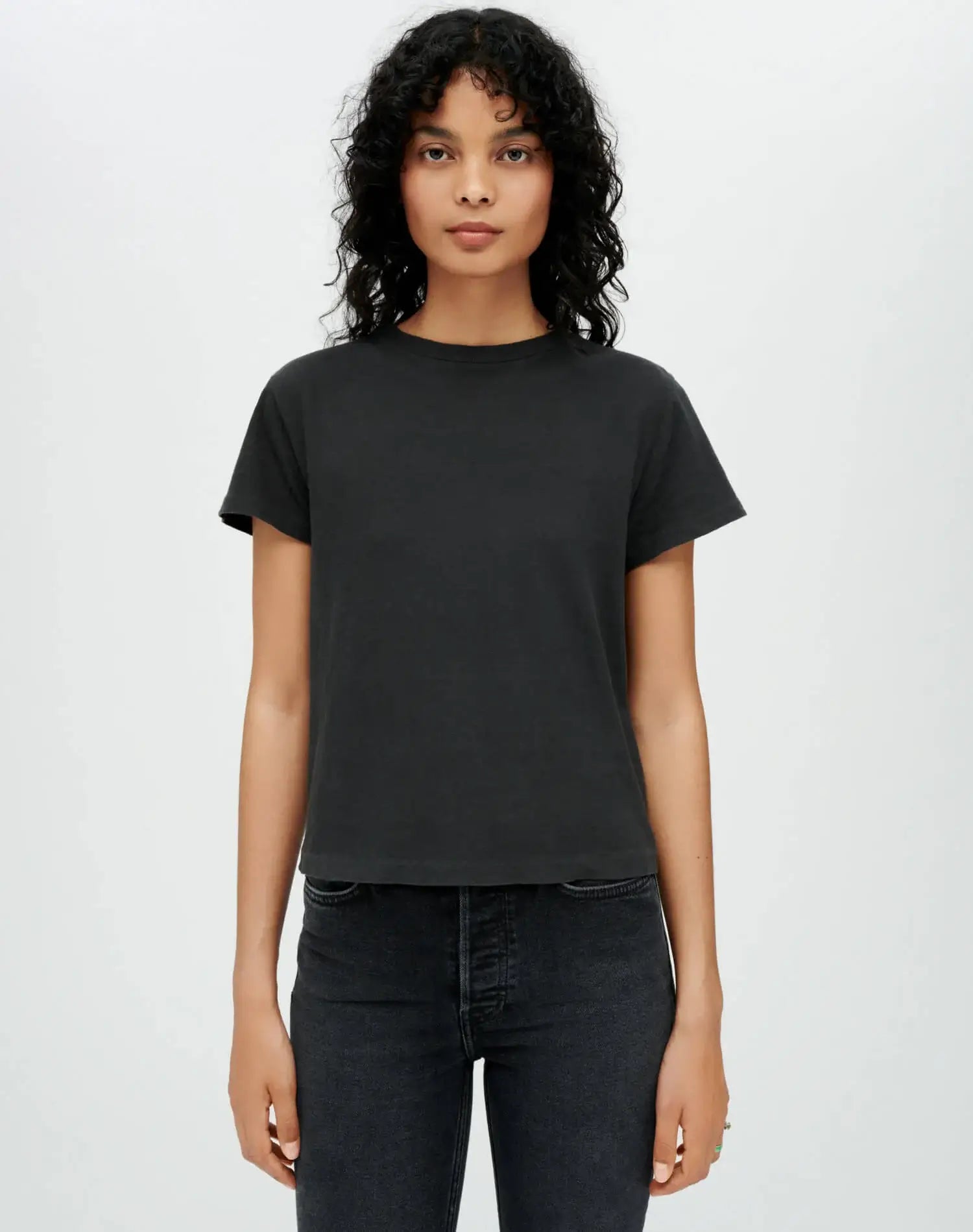 RE/DONE - Classic Tee in Washed Black Hooded Caped Shawl Collar