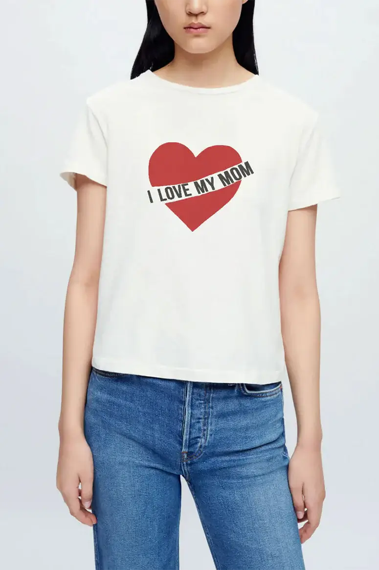 RE/DONE - Classic Tee "I Love My Mom"- Vintage White Print Jacquard Patchwork