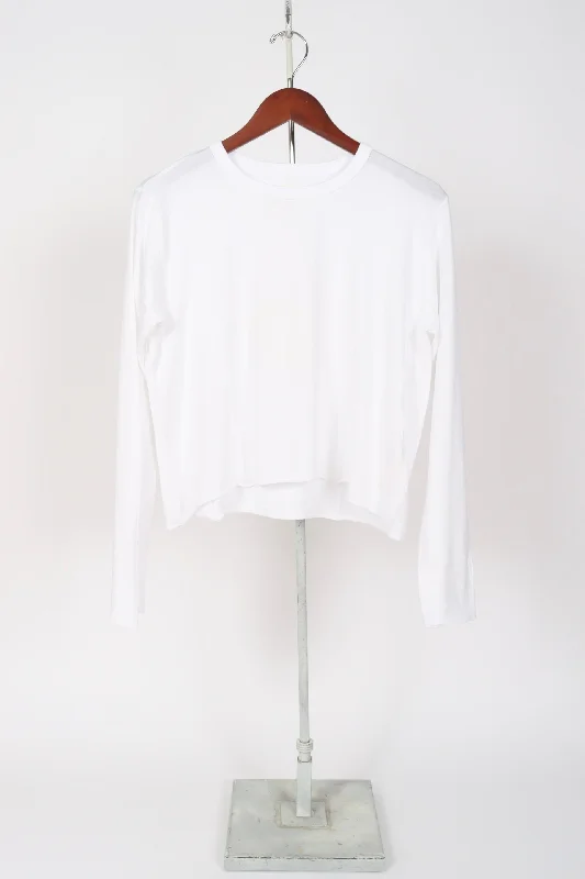 The Long Sleeve Crop Tee - True White Wool Fabric Cashmere Fabric Tweed Fabric