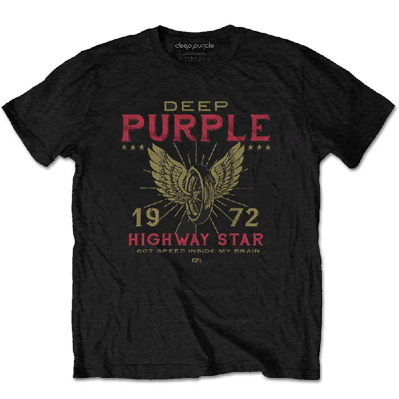 Deep Purple | Official Band T-Shirt | Highway Star Notch Collar Peter Pan Collar Cowl Neck