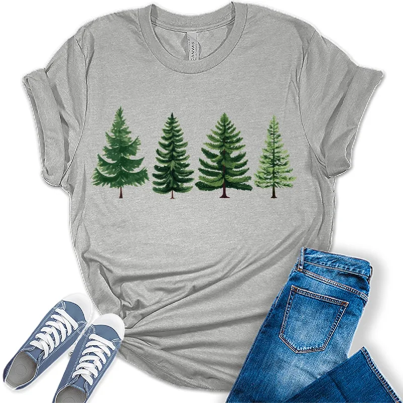 Evergreen Trees Womens Funny Christmas Graphic T-shirt Graphic Embroidered Appliqued