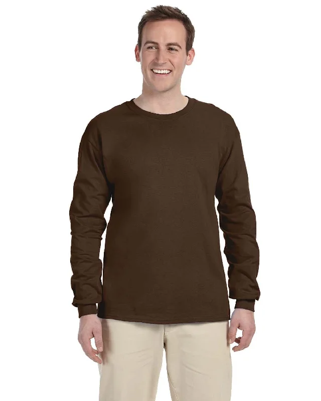 Fruit of the Loom Lightweight Long Sleeve T-Shirt | Chocolate Welt Pockets Slit Pockets Fruit of the Loom Lightweight Long Sleeve T-Shirt | Chocolate Welt Pockets Slit Pockets