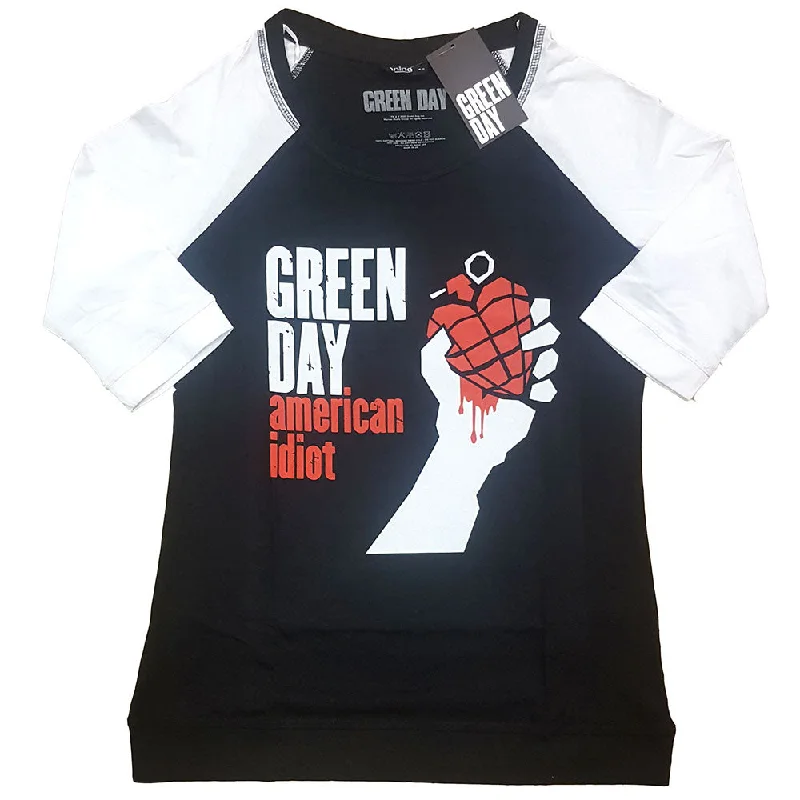 Green Day Ladies Raglan T-Shirt: American Idiot Ribbed T-Shirt High Neck Heavyweight