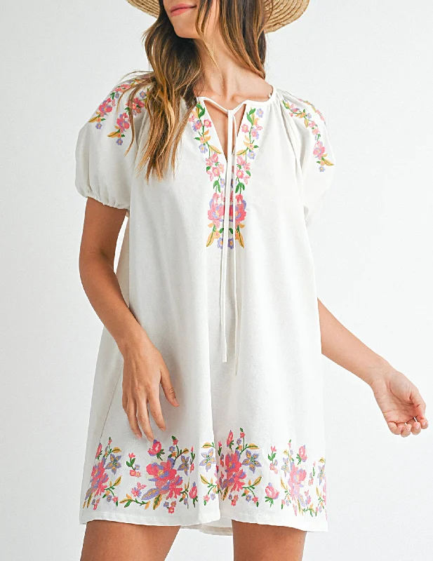 Gretchen Ivory Embroidered Mini Dress Stylish Button-Down Mini Dress