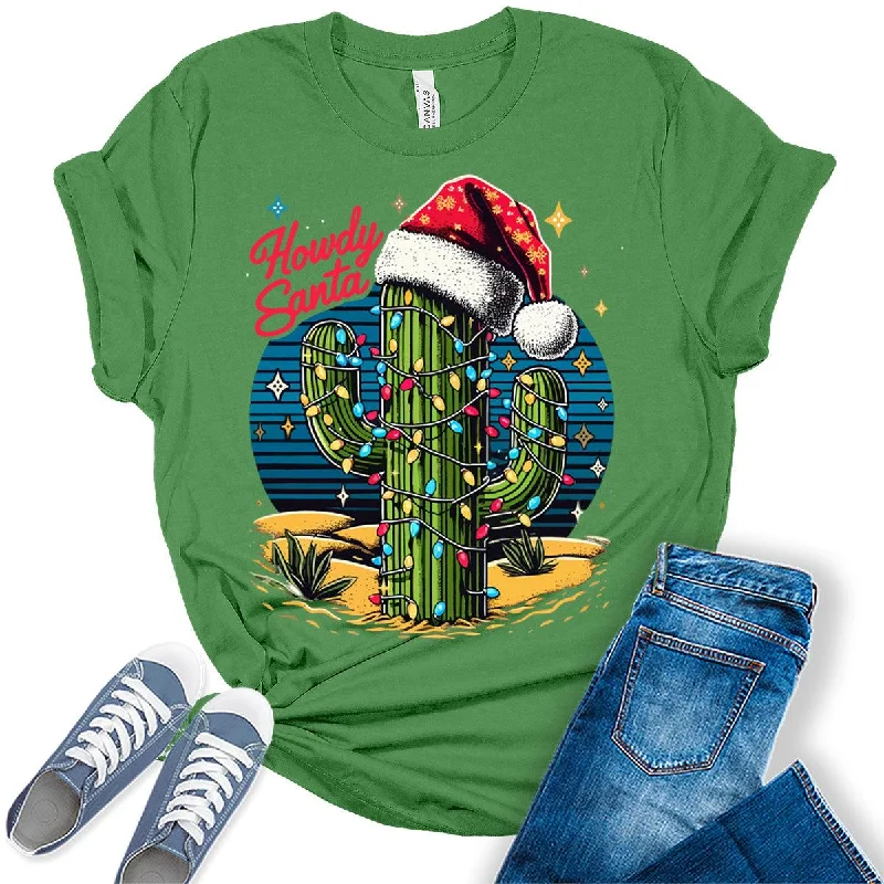 Howdy Santa Cowboy Cactus Western Girl Christmas T-shirt Jersey Fabric Tulle Fabric Batik Fabric