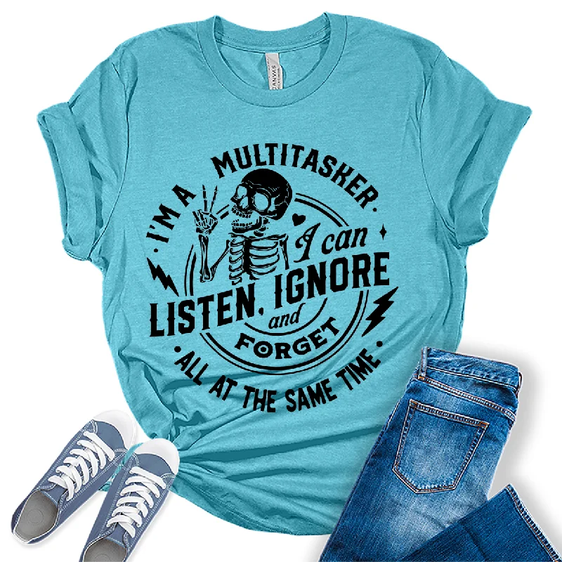 I Am A Multitasker T-Shirt Cute Funny Teen Sarcastic Graphic Tees for Women Thin T-Shirt Open Front Quick Dry