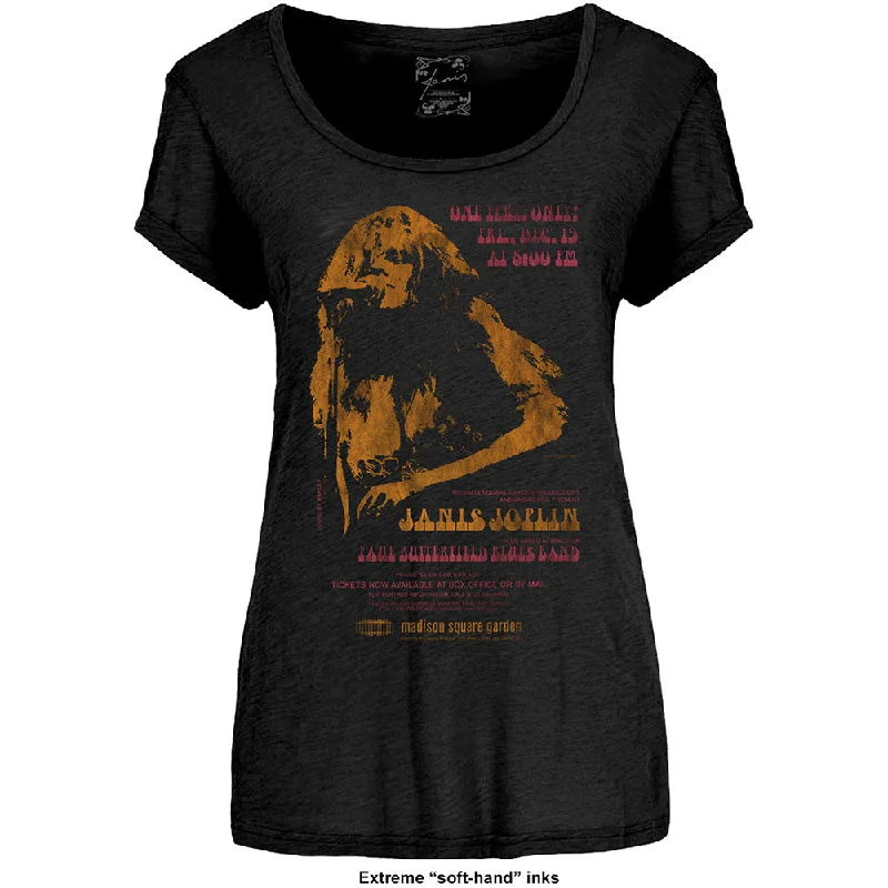 Janis Joplin Ladies Fashion T-Shirt: Madison Square Garden with Soft Hand Inks Fitted T-Shirt Seamless Stretchy