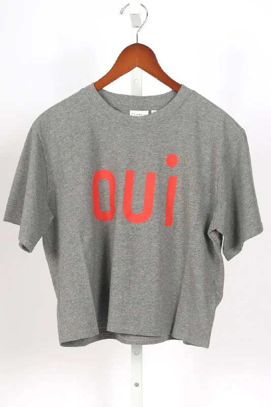 La Carré Tee - Oui - Grey Melange w/ Bright Poppy Zippered Front Buttoned Front Snap Front