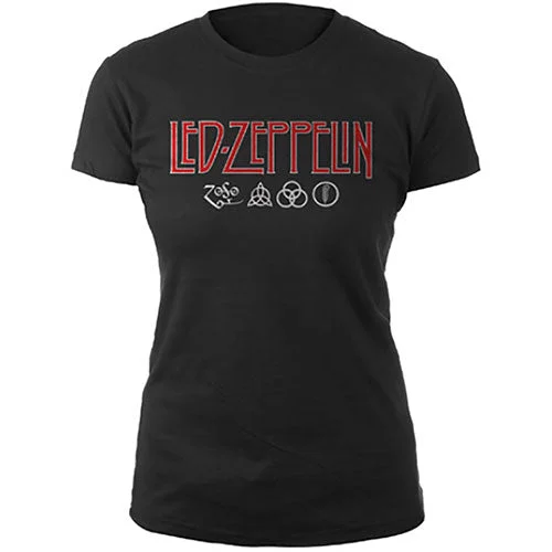 Led Zeppelin Ladies T-Shirt: Logo & Symbols Houndstooth Herringbone Solid