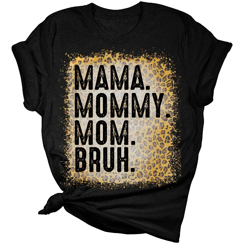 Mama Mommy Mom Bruh Shirt Women's Print  Leopard Bleach Mom T-Shirt Fitted T-Shirt Seamless Stretchy