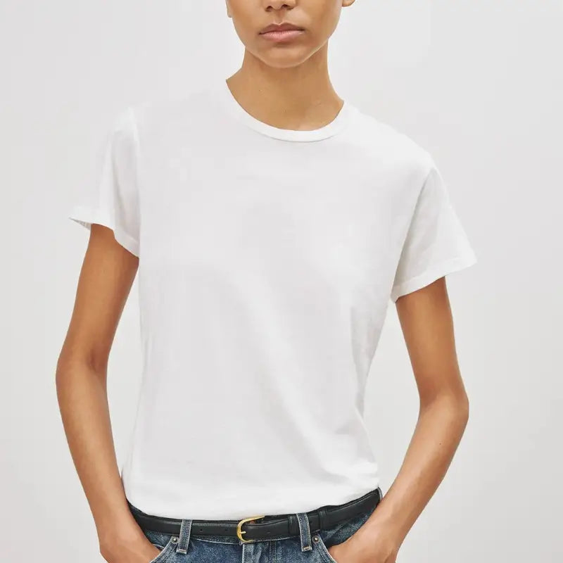 Nili Lotan - Mariela Crewneck Tee in White Front Pockets Side Pockets Patch Pockets