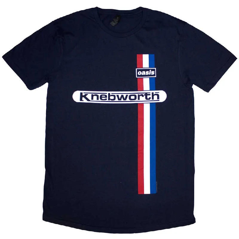 Oasis | Official Band T-Shirt | Knebworth Vertical Stripe Fitted T-Shirt Seamless Stretchy