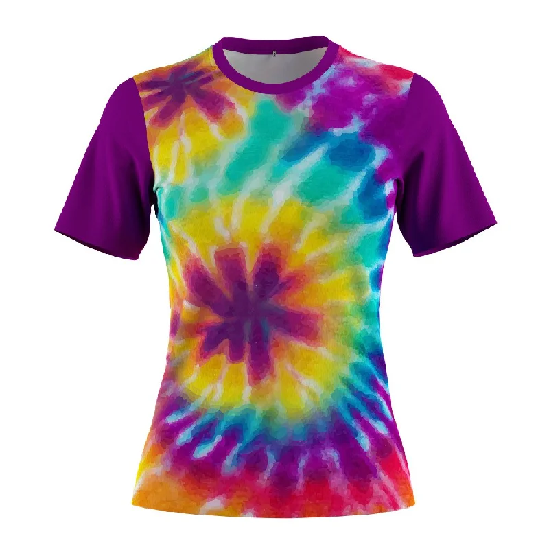 FMR Tie-dye Women's Short Sleeve T-Shirt Collared Crew Neck Turtle Neck