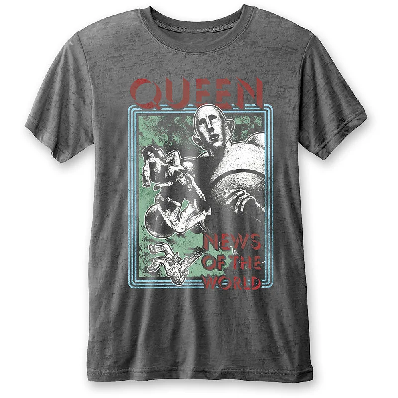 Queen | Official Band T-Shirt | News of the World (Burn Out) V-Neck T-Shirt Long Sleeve Cotton