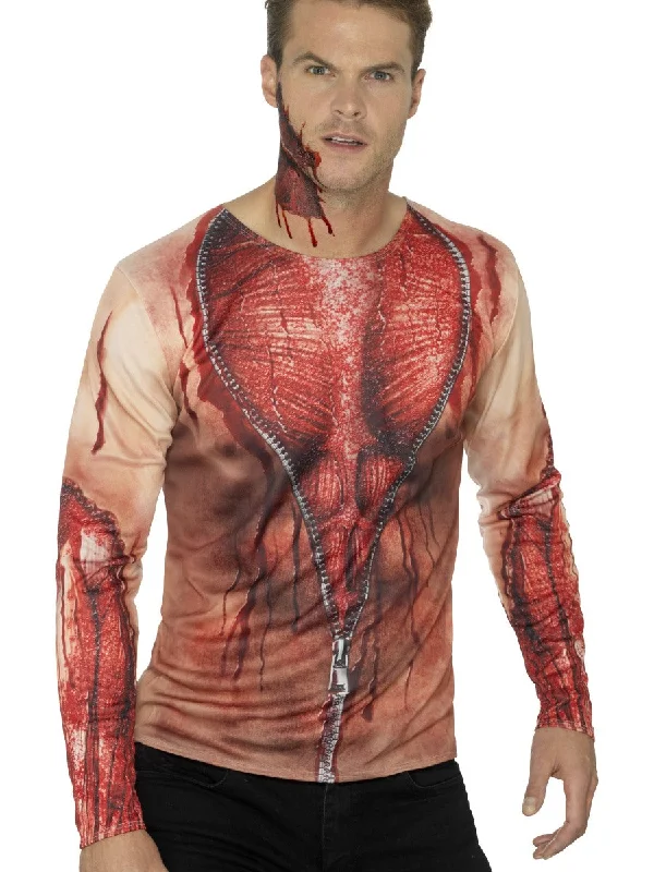 Gruesome Ripped Skin Digital Print T-Shirt Silk Blend Satin Velvet