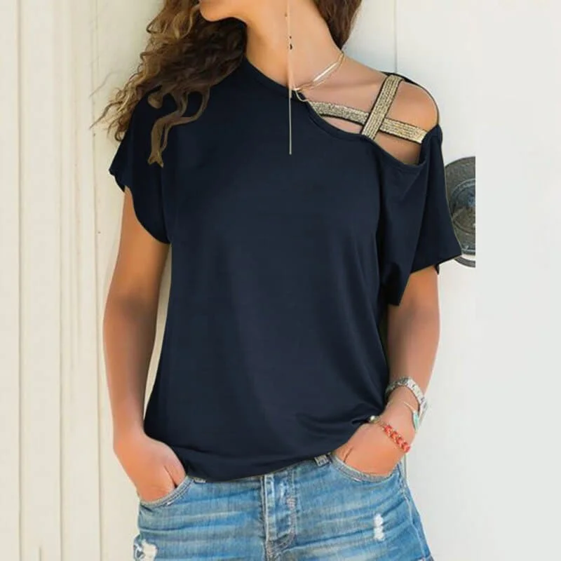 DressBetty - Skew Neck Irregular Criss Cross T-shirt V-Neck T-Shirt Long Sleeve Cotton DressBetty - Skew Neck Irregular Criss Cross T-shirt V-Neck T-Shirt Long Sleeve Cotton