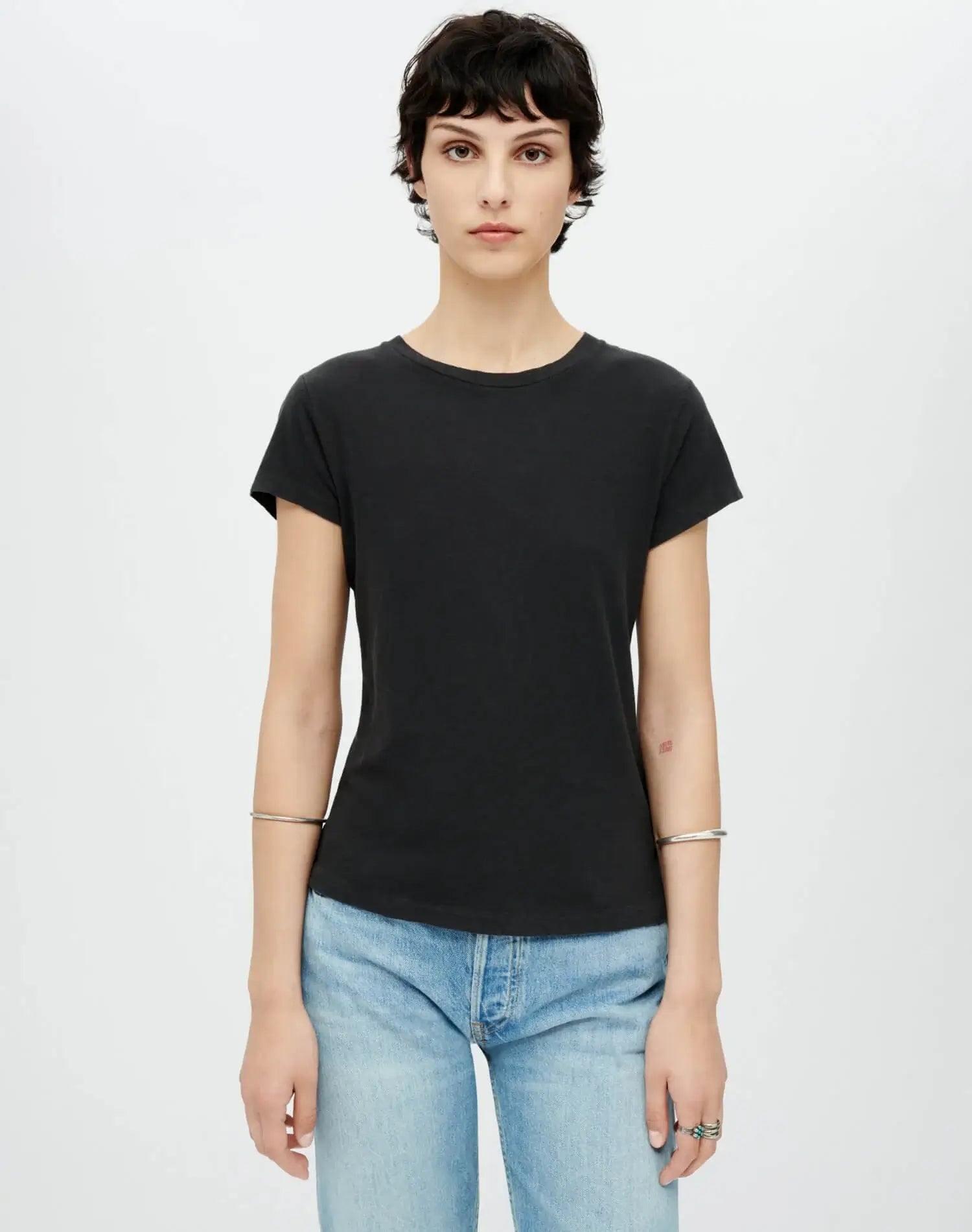 RE/DONE - Slim tee in Washed Black Jersey Fabric Tulle Fabric Batik Fabric