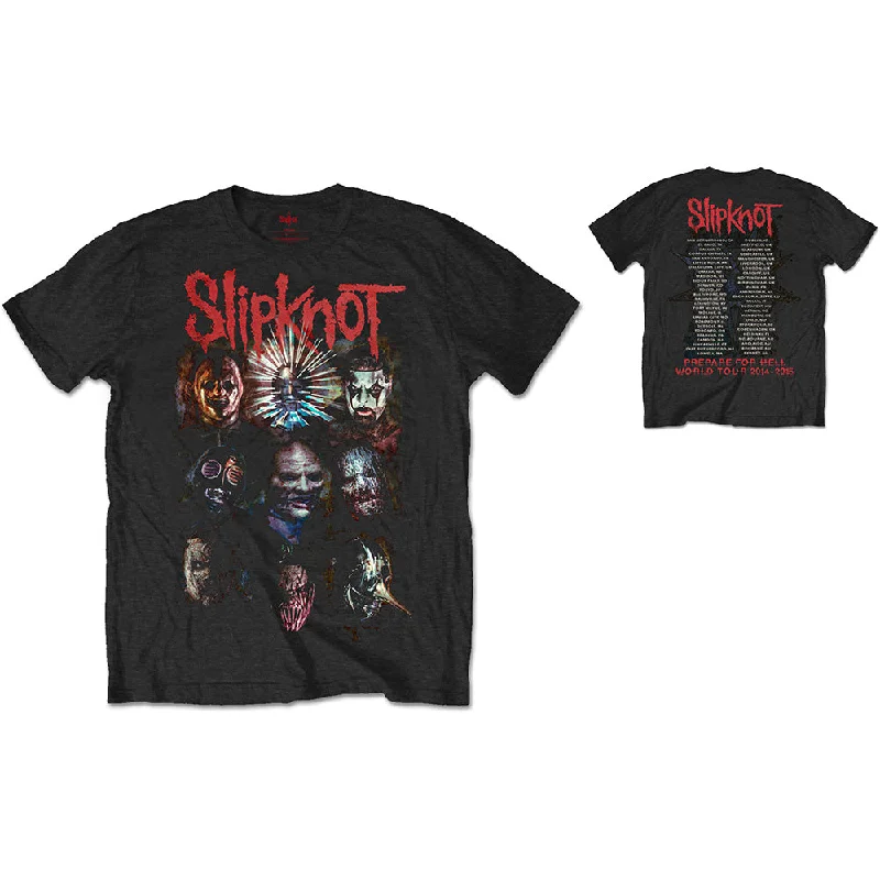 Slipknot | Official Band T-Shirt | Prepare for Hell 2014-2015 Tour (Back Print) Notch Collar Peter Pan Collar Cowl Neck