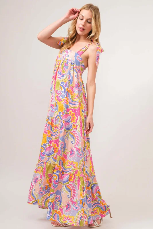 Printed Tie Shoulder Tiered Maxi Dress Cozy Ribbed Maxi Dress