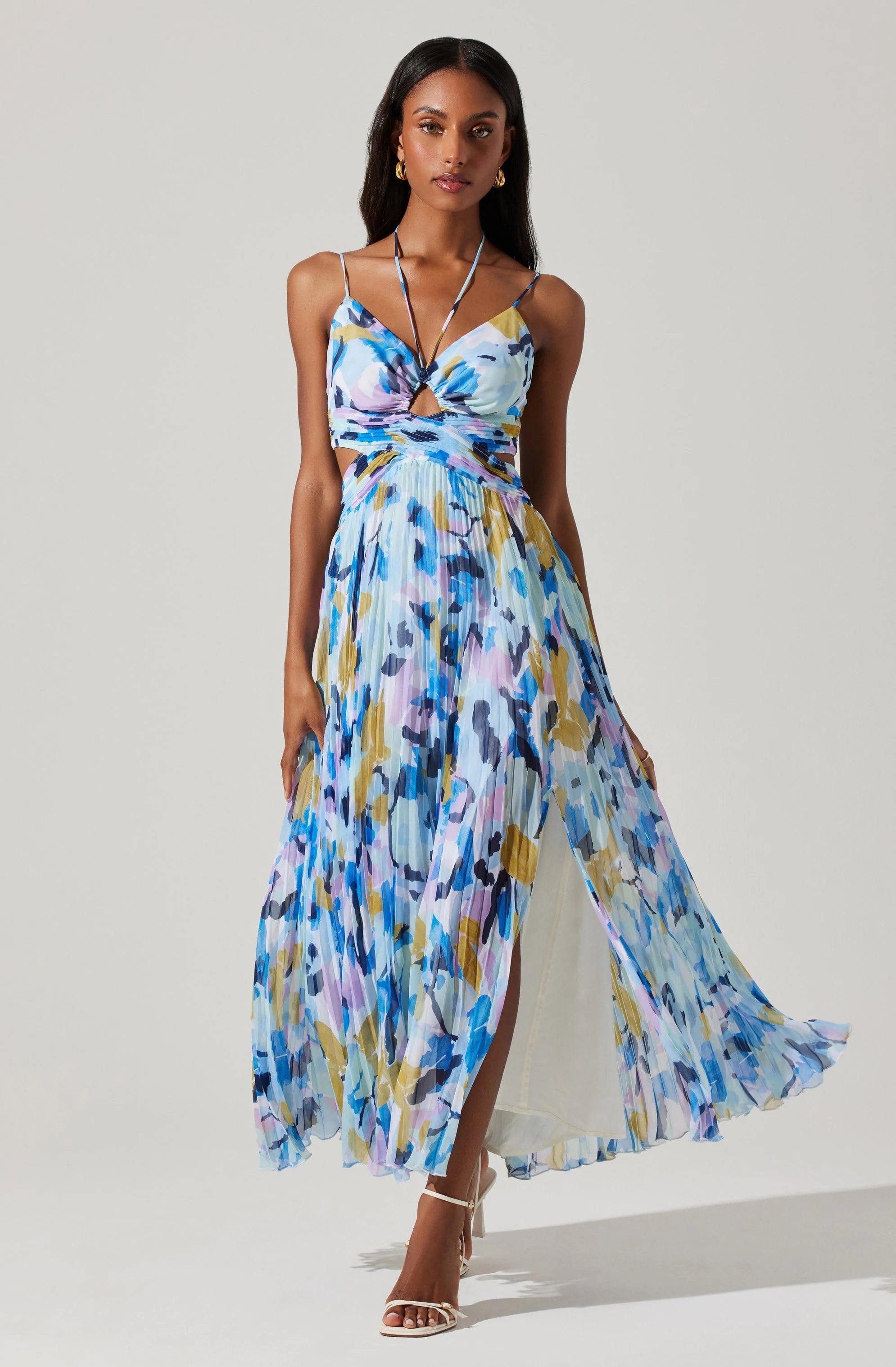 Aquata Floral Pleated Maxi Dress Comfortable Fitted Maxi Dress