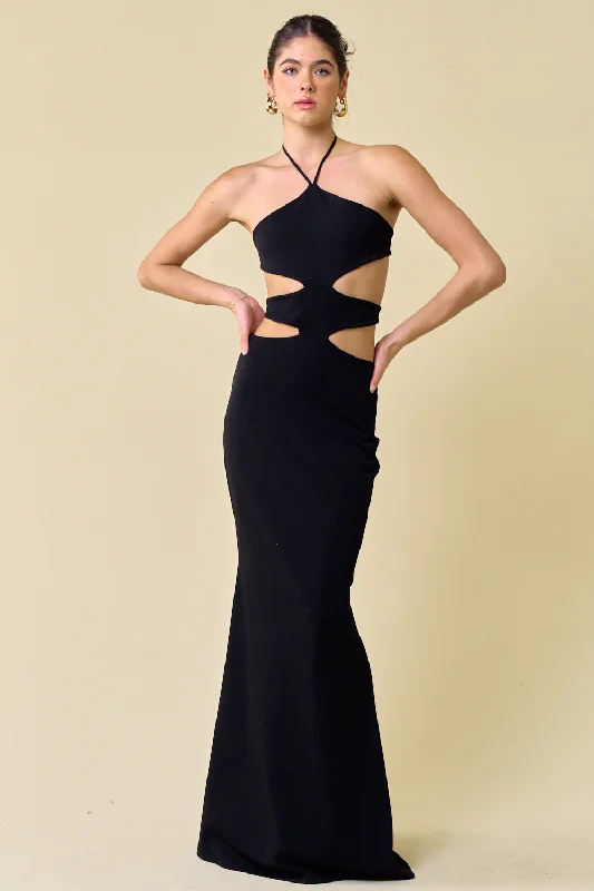 Long Halter Neck Cutout Maxi Dress Elegant Sleeveless Maxi Dress