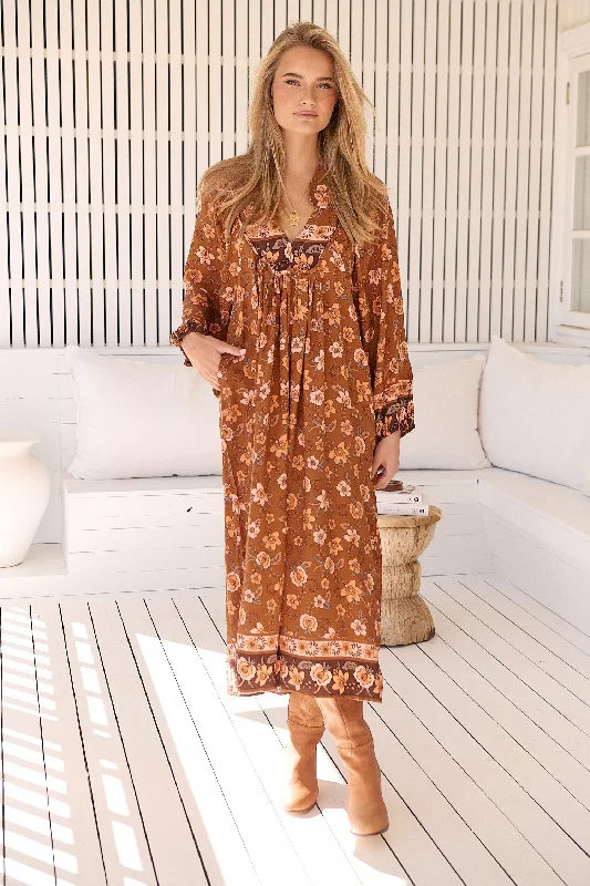 Boheme Long Sleeve Midi Dress - Aubrey Stylish Halter Neck Midi Dress