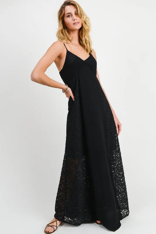 Long Spaghetti Strap Lace Maxi Dress Cozy Cold-Shoulder Maxi Dress