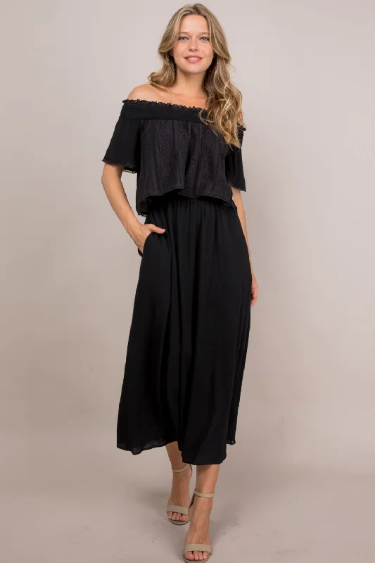 Off Shoulder Lace Maxi Dress Comfortable Ruffle Maxi Dress