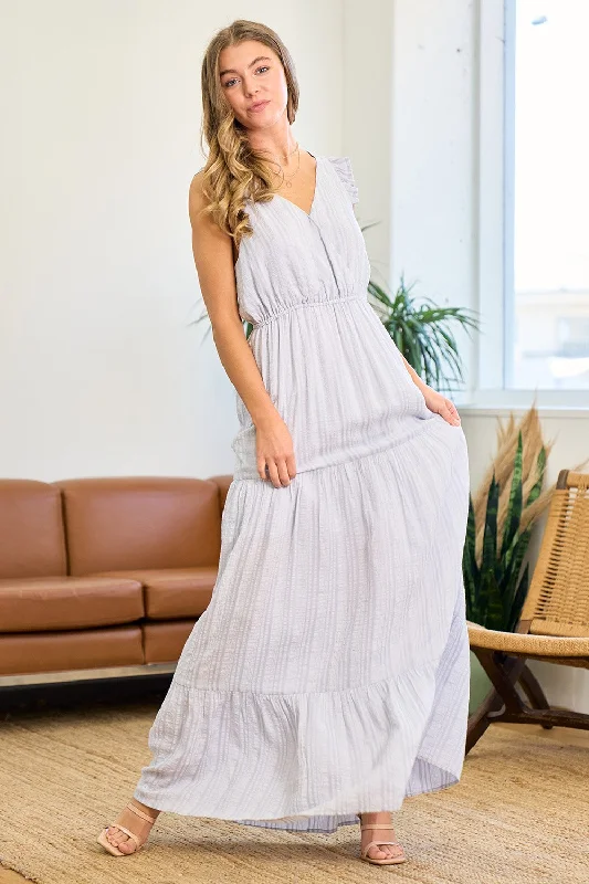 Sleeveless Surplice Tiered Maxi Dress Stylish Pleated A-Line Maxi Dress