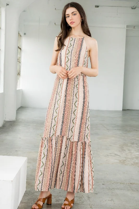 Halter Print Maxi Dress Classic V-Neck Maxi Dress