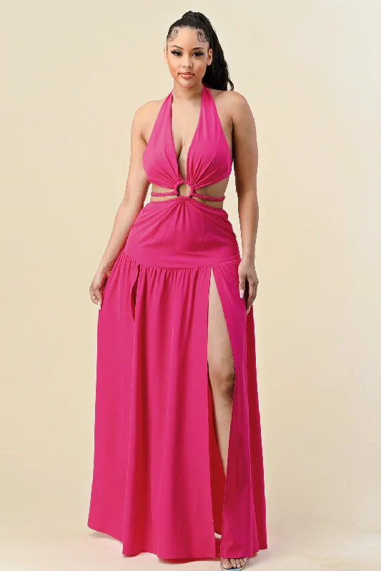 Long Cut Out Slit Halter Maxi Dress Comfortable Casual Maxi Dress