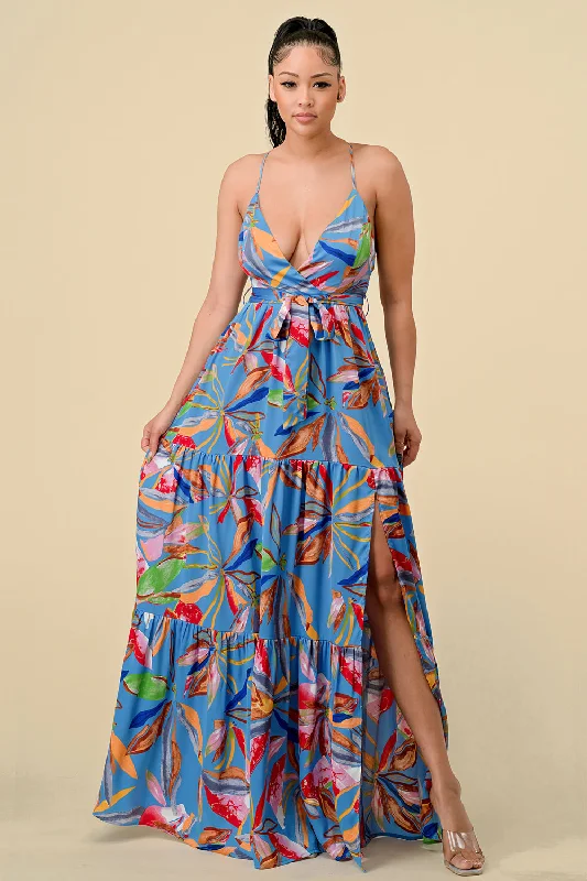 Long Floral Printed Maxi Dress Trendy Floral Print Maxi Dress