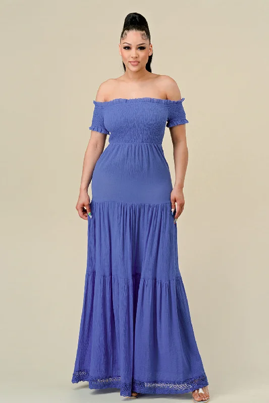 Long Off Shoulder Ruched Maxi Dress Trendy Satin Maxi Dress