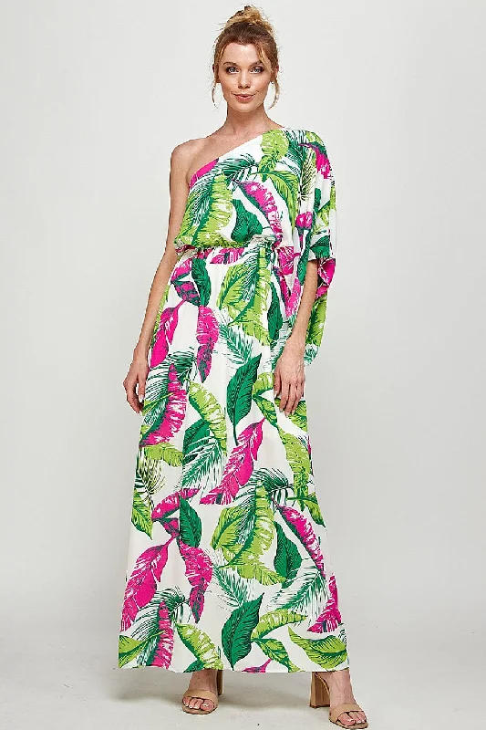 Long One Shoulder Printed Maxi Dress Fashionable Off-Shoulder Maxi Dress