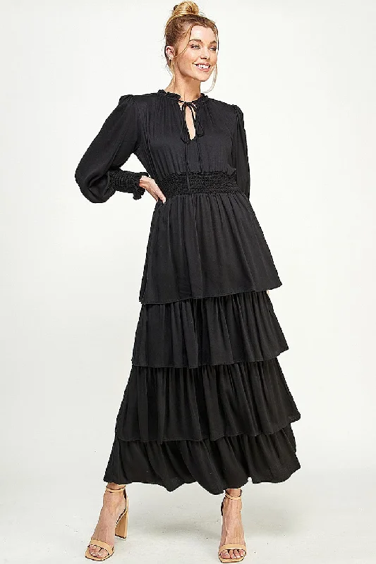 Long Sleeve Tiered Maxi Dress Chic Button-Up Maxi Dress