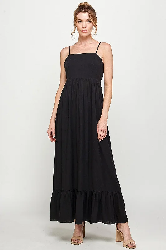 Long Spaghetti Strap Ruffled Maxi Dress Comfortable Satin Maxi Dress