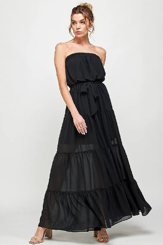 Long Strapless Maxi Dress Elegant Maxi Dress with Drapes