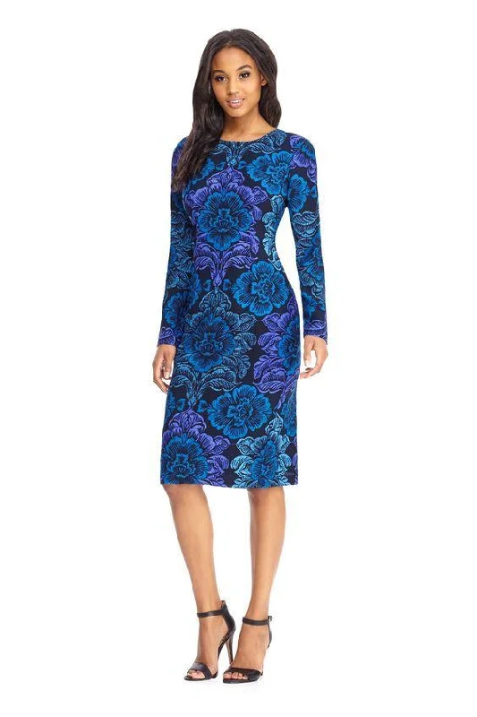 Maggy London - GSF03M Long Sleeve Floral Print Midi Dress - 1 Pc Navy Blue in Size 4 Available Comfortable Button Front Midi Dress Maggy London - GSF03M Long Sleeve Floral Print Midi Dress - 1 Pc Navy Blue in Size 4 Available Comfortable Button Front Midi Dress
