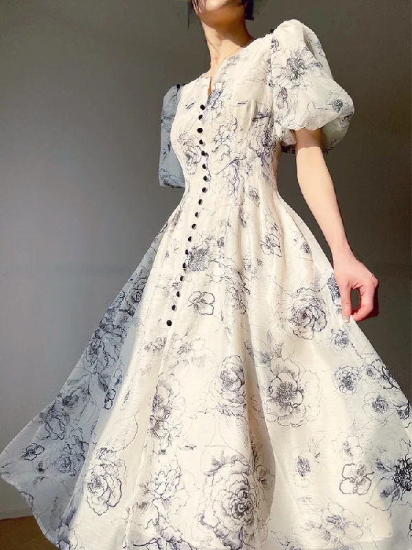 Office Lady Elegant Floral Midi Dress Formal One Piece Dress Korean Party Beach Long Sleeve Casual Dress Woman Summer Chic Trendy Midi Dress with Belt Office Lady Elegant Floral Midi Dress Formal One Piece Dress Korean Party Beach Long Sleeve Casual Dress Woman Summer Chic Trendy Midi Dress with Belt