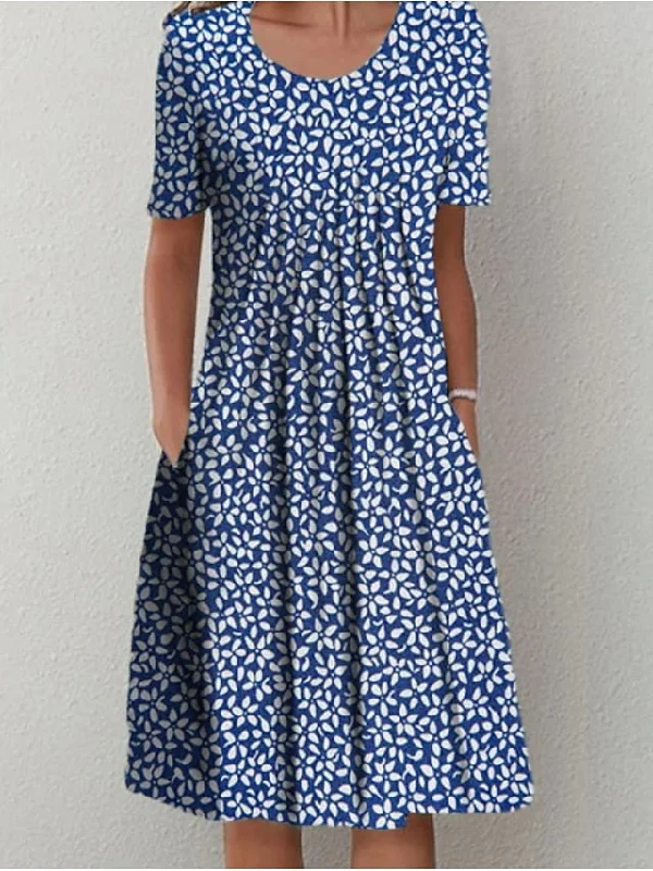Women's Casual Dress Midi Dress Blue Short Sleeve Floral Ruched Spring Summer Crew Neck Basic S M L XL XXL 3XL Fashionable Wide Leg Midi Dress Women's Casual Dress Midi Dress Blue Short Sleeve Floral Ruched Spring Summer Crew Neck Basic S M L XL XXL 3XL Fashionable Wide Leg Midi Dress