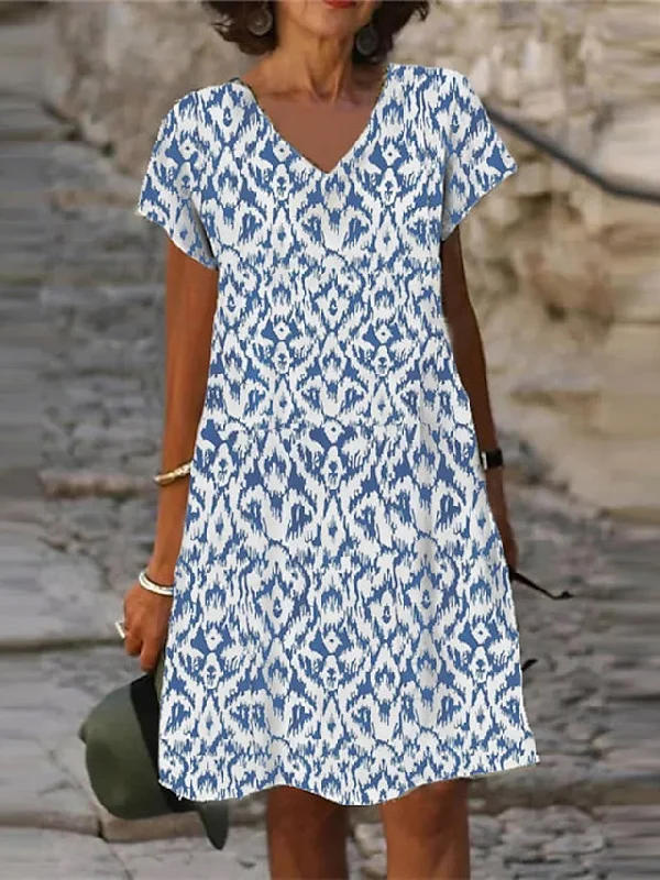 Women's Casual Dress Shift Dress Midi Dress Dark Blue Light Blue Short Sleeve Floral Print Spring Summer V Neck Vacation S M L XL XXL 3XL Fashionable Skater Midi Dress Women's Casual Dress Shift Dress Midi Dress Dark Blue Light Blue Short Sleeve Floral Print Spring Summer V Neck Vacation S M L XL XXL 3XL Fashionable Skater Midi Dress