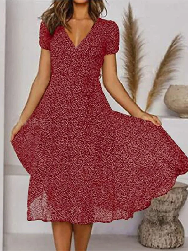Women's Casual Dress Swing Dress Floral Dress Midi Dress Black Wine Red Short Sleeve Ditsy Floral Print Summer Spring V Neck Fashion Vacation Loose Fit S M L XL XXL 3XL Comfortable Ribbed Midi Dress Women's Casual Dress Swing Dress Floral Dress Midi Dress Black Wine Red Short Sleeve Ditsy Floral Print Summer Spring V Neck Fashion Vacation Loose Fit S M L XL XXL 3XL Comfortable Ribbed Midi Dress