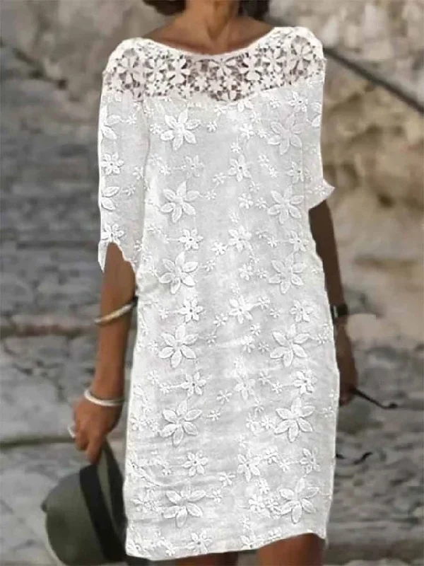 Women's Cotton Linen Dress Casual Dress Midi Dress Cotton Blend Modern Casual Daily Vacation Crew Neck Lace Print Half Sleeve Summer Spring Fall Regular Fit White Floral S M L XL 2XL Comfortable Ruched Midi Dress Women's Cotton Linen Dress Casual Dress Midi Dress Cotton Blend Modern Casual Daily Vacation Crew Neck Lace Print Half Sleeve Summer Spring Fall Regular Fit White Floral S M L XL 2XL Comfortable Ruched Midi Dress